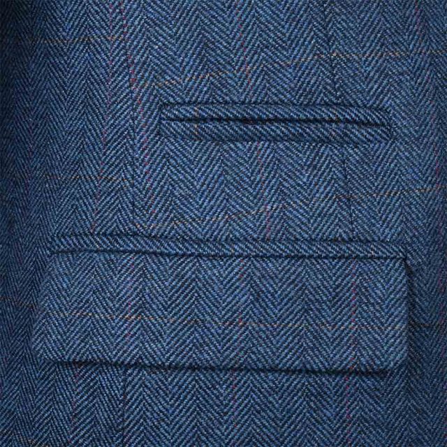BLUE TWEED HERRINGBONE OVER CHECK TAILORED FIT JACKET (5)