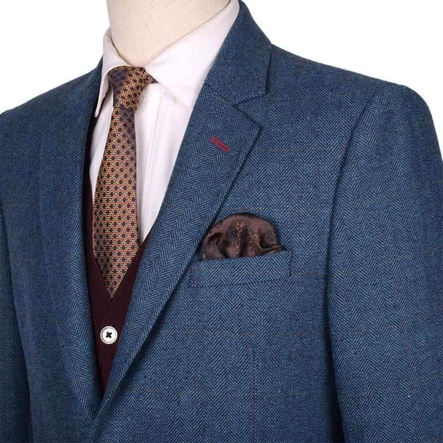 BLUE TWEED HERRINGBONE OVER CHECK TAILORED FIT JACKET (8)