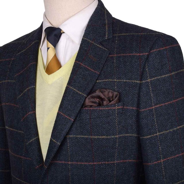 BLUE TWEED HERRINGBONE OVER CHECK TAILORED FIT JACKET (8)