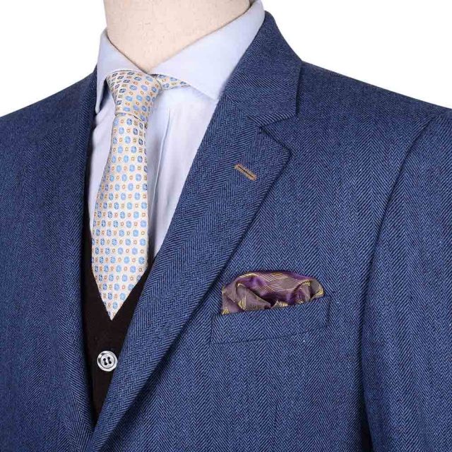 BLUE TWEED HERRINGBONE TAILORED FIT JACKET (8)