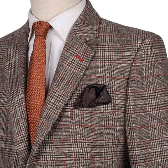 BROWN TWEED GLEN PLAID TAILORED FIT JACKET (8)