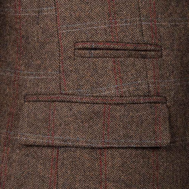 BROWN TWEED HERRINGBONE OVER CHECK TAILORED FIT JACKET (5)