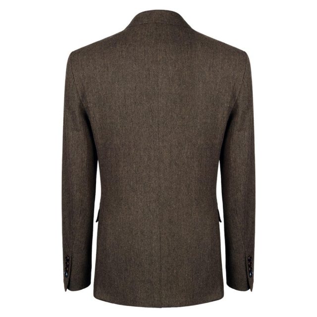 BROWN TWEED HERRINGBONE TAILORED FIT JACKET (3)