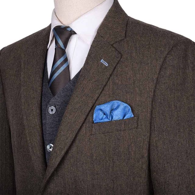 BROWN TWEED HERRINGBONE TAILORED FIT JACKET (8)