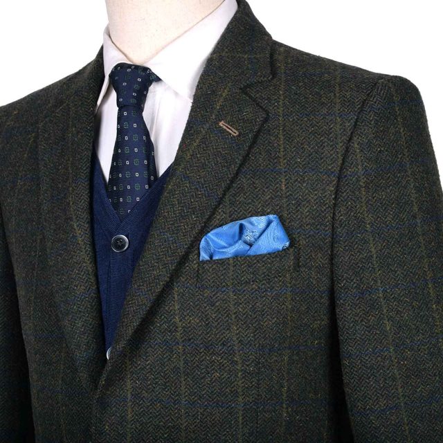 GREEN TWEED HERRINGBONE OVER CHECK TAILORED FIT JACKET (8)