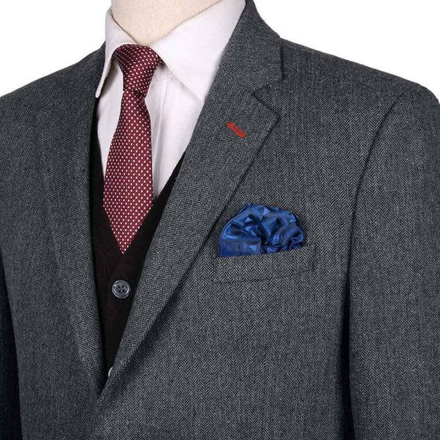 GREY TWEED HERRINGBONE TAILORED FIT JACKET (8)