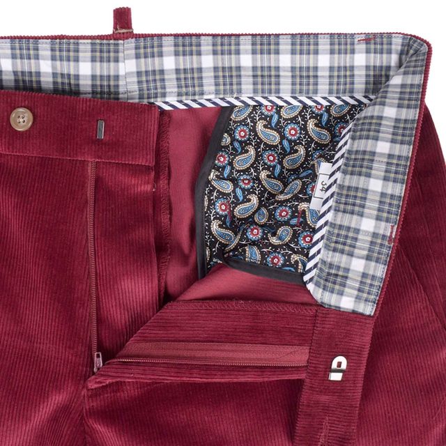RED CORDUROY SELF STRAIGHT FIT TROUSER (5)